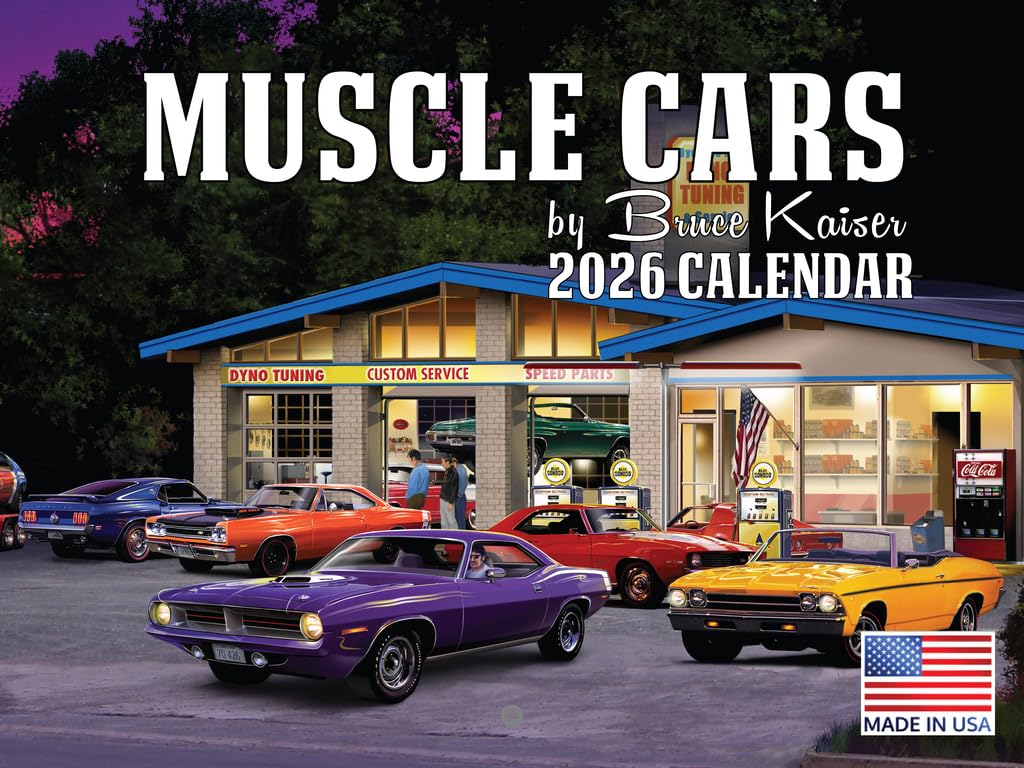 Bruce Kaiser's 2026 Muscle Car Monthly Wall Calendar - 12 Months, Made in USA