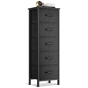 Coleshome Comoda Dormitorio, Comoda Estrecha y Alta con 5 Cajones de Tela, Estructura de Acero Resistente y Tablero de Madera, Ideal para Dormitorio y Salón, 40 x 30 x 120 cm, Negro