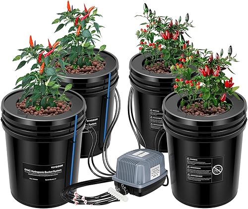 VIVOSUN DWC - Sistema de cultivo hidropónico, cultivo de agua profunda de 5 galones, sistema de jardín de goteo recirculante con manguera de aire