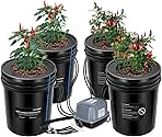 VIVOSUN DWC Hydroponics Grow System with Top Drip Kit, 5-Gallon Deep Water Culture, Recirculating Drip Garden System with Multi-Purpose Air Hose, Air Pump, and Air Stone (4 Buckets + Top Drip Kit)