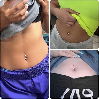 3pcs Belly Button Bars 6/8/10/12/14mm Stainless Steel Silver Gold Navel Rings Crystal 14G Piercing Jewellery