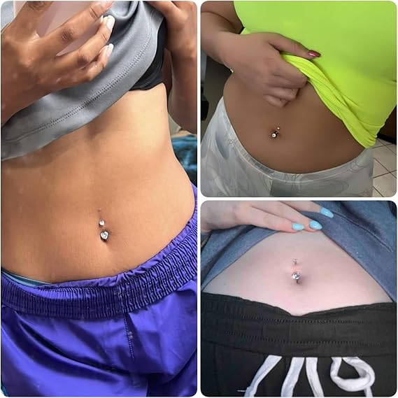 3pcs Belly Button Bars 6/8/10/12/14mm Stainless Steel Silver Gold Navel Rings Crystal 14G Piercing Jewellery