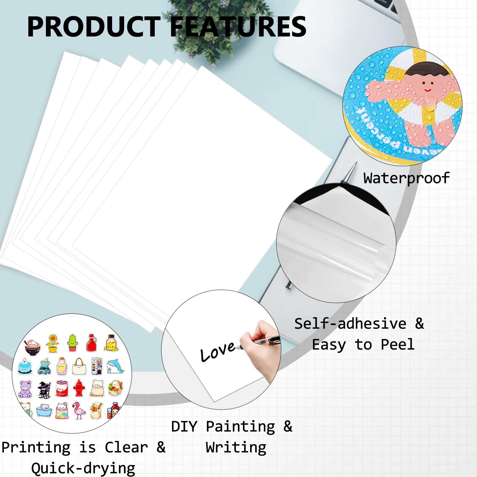 ADERTOS 30 Fogli Vinile Adesivo Stapabile A4 Carta Vinile Stapabile Carta Per Stapanti A - Foto 9