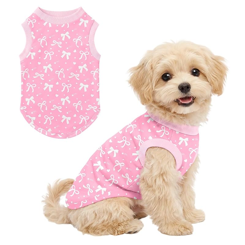 Camisa para Cachorro sem Mangas em Tecido Flexível Pink Bow Ruirichfun Tamanho Small – Peito de 36,83 cm