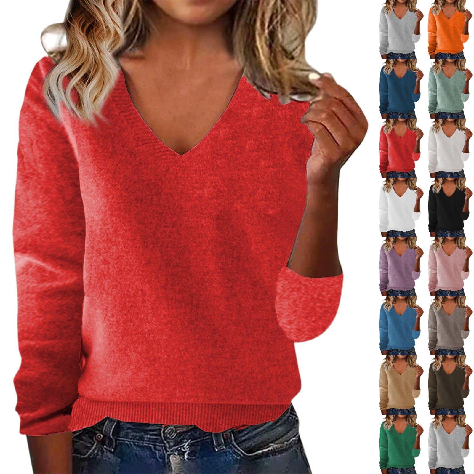 Cashmere Sweaters for Women V Neck Lightweight Long Sleeve Soft Warm Wool Knitted Pullover Fall Winter Casual Tops