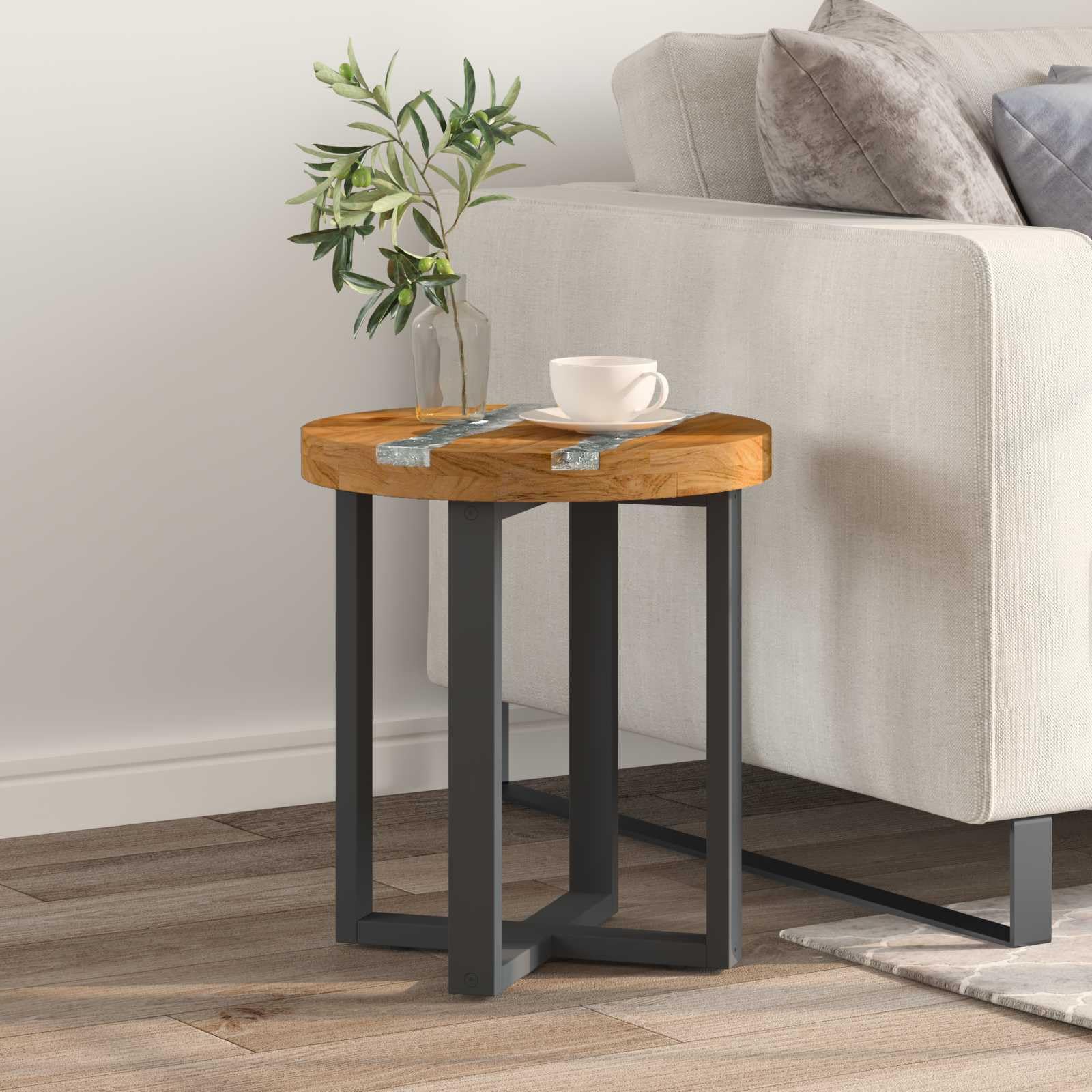 Table basse en teck massif et verre brisé : l'élégance d'un salon moderne