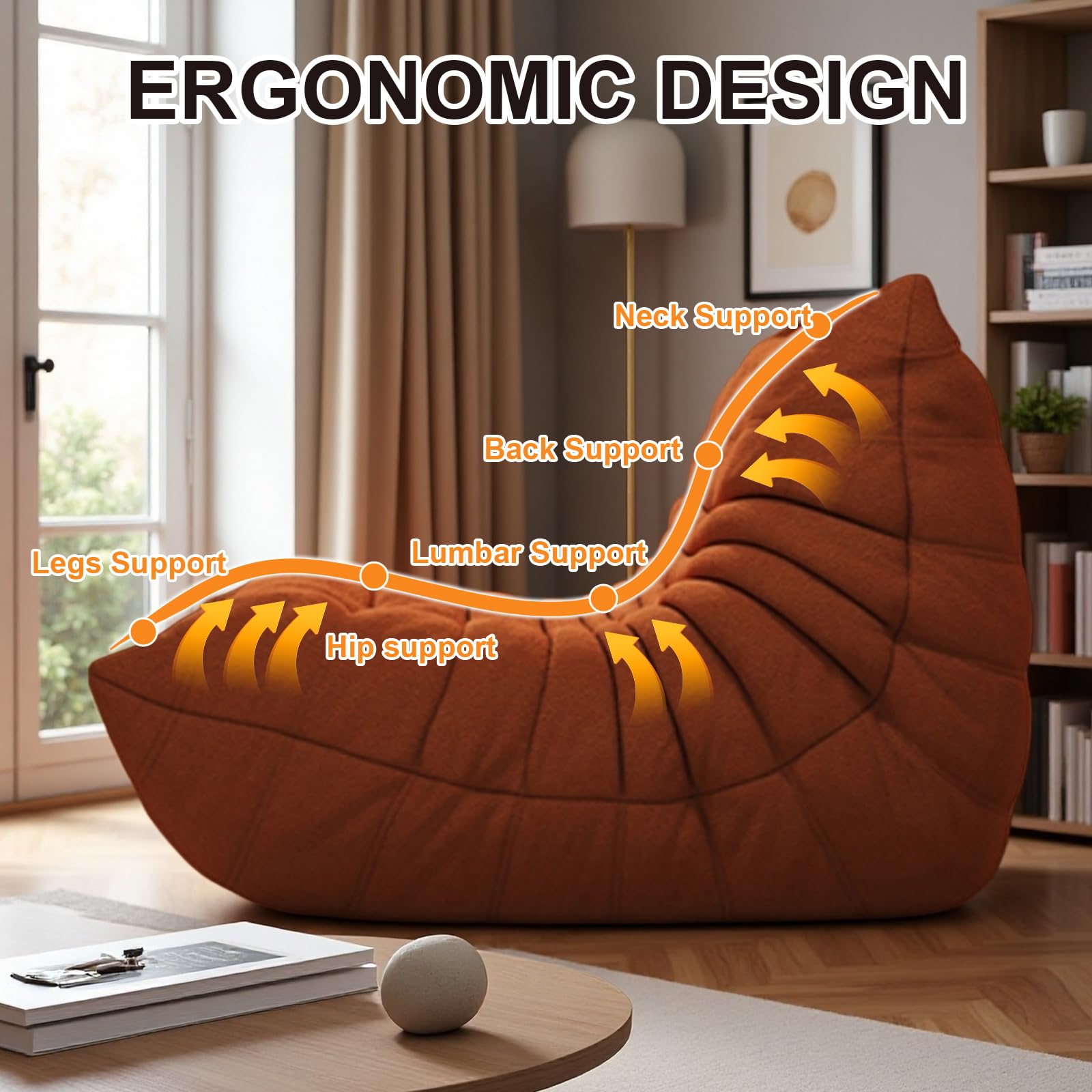 Sedia a Sacco Togo da Camino, Divano Largo per Pavimento per Adulti e Adolescenti, Sedia Ergonomica da Relax, Comfort ad Alta Densità, per Soggiorno, Camera da Letto, Ufficio