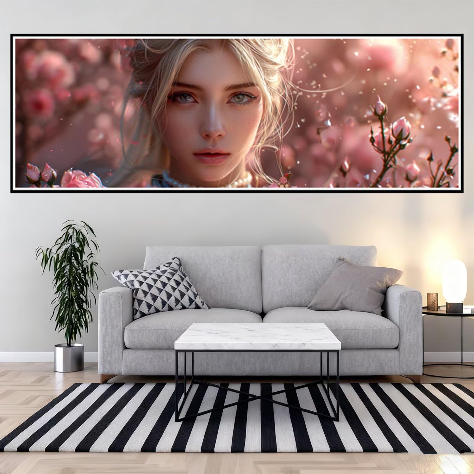 Diamentowe malowanie płatek diamentowy obraz dorosły XXL 270 x 90 cm, 5D diamentowe malowanie kobieta haft diamentowy pełny zestaw, DIY diamentowe malarstwo aktywne ręcznie dla dorosłych, dekoracje