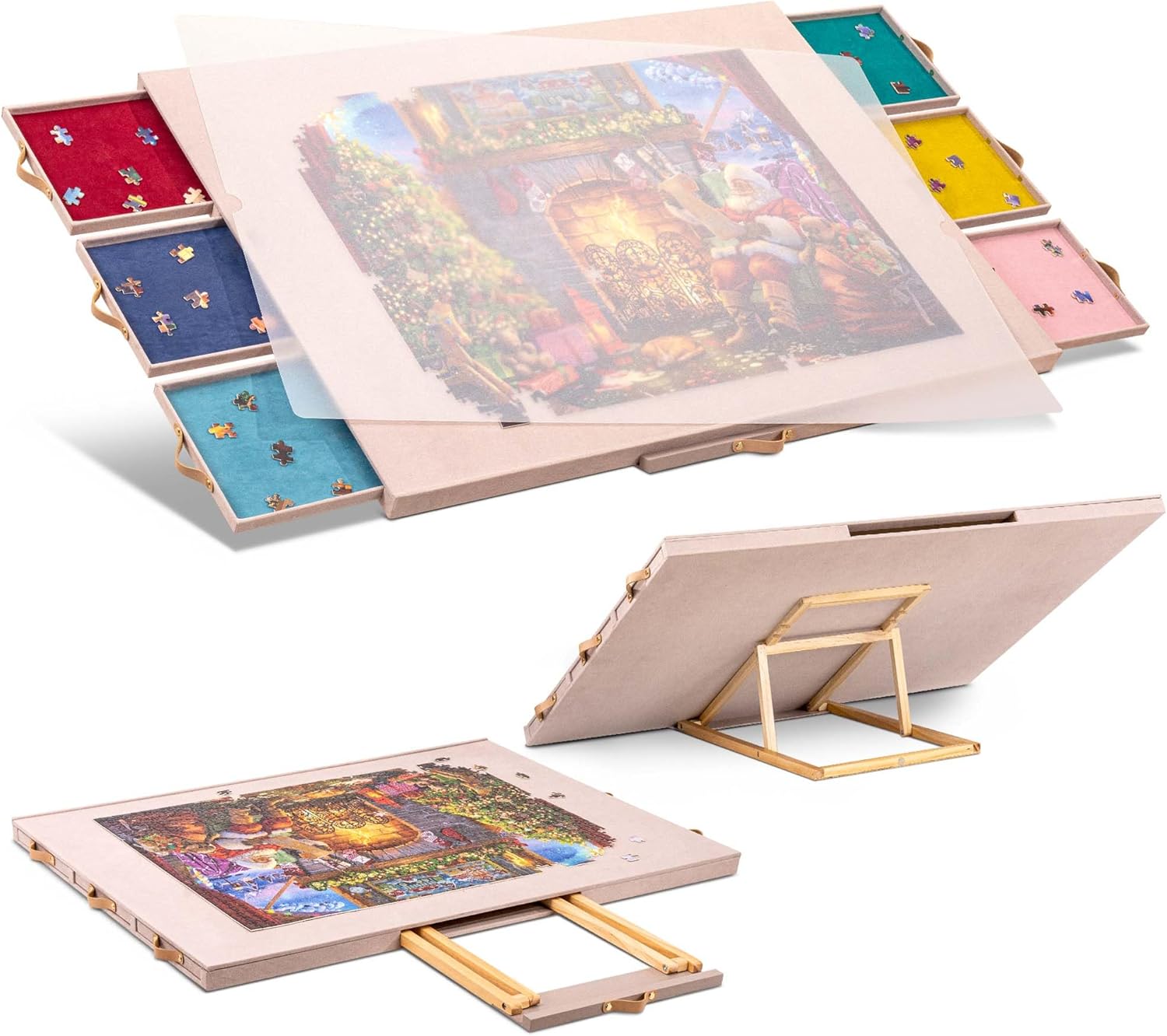 Becko US 1500-pc Tilting Puzzle Board with 6 Colored Drawers & Cover, Flannelette Puzzle Table with Embedded Stand, 3 Tilt Options, Puzzles Boards with Storage & Easel, for 1500 Pieces Jigsaw Puzzles