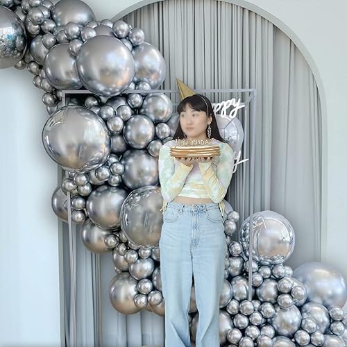 Miniatura 7 de 120 globos plateados metálicos de 5 pulgadas, globos de látex plateado cromado metálico, mini globos pequeños para decoraciones de cumpleaños, bodas