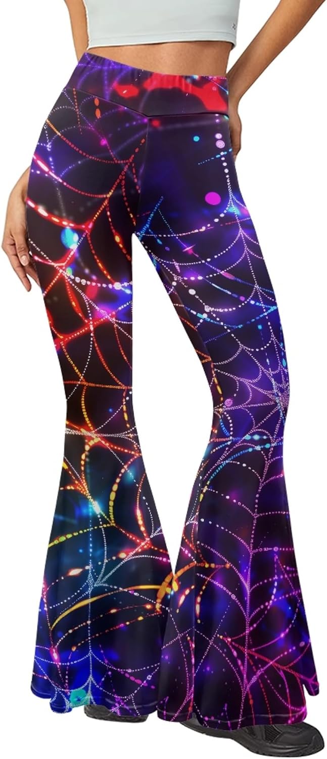 Amzbeauty High Waist Yoga Pants Women Tummy Control Stretch Flare Pants Fashion Print Bell Bottoms