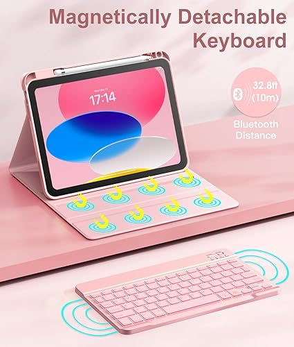 Vista 20 de Hamile Funda para iPad de 11ª y 10ª generación con teclado - 7 colores retroiluminados Inalámbricos Desmontable Folio Funda de teclado con soporte