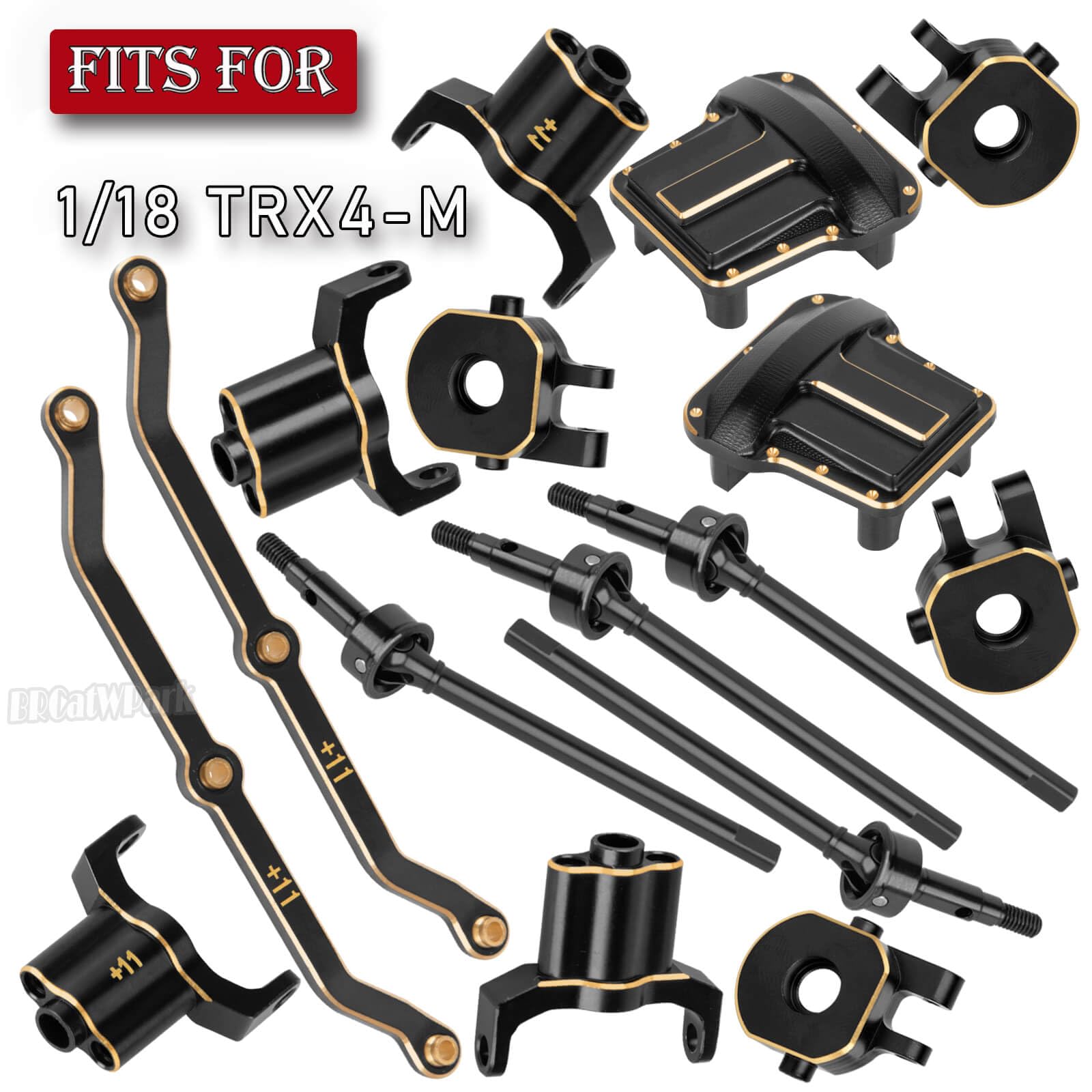 BRCatWPark RC Brass Axle widening (+11mm Wider on Each Side) Upgrades Part for 1/18 TRX4M,2 Front Axle,for 4wd w/Front & Rear Axle Covers,Front & Rear+11mm Wider on Each Side