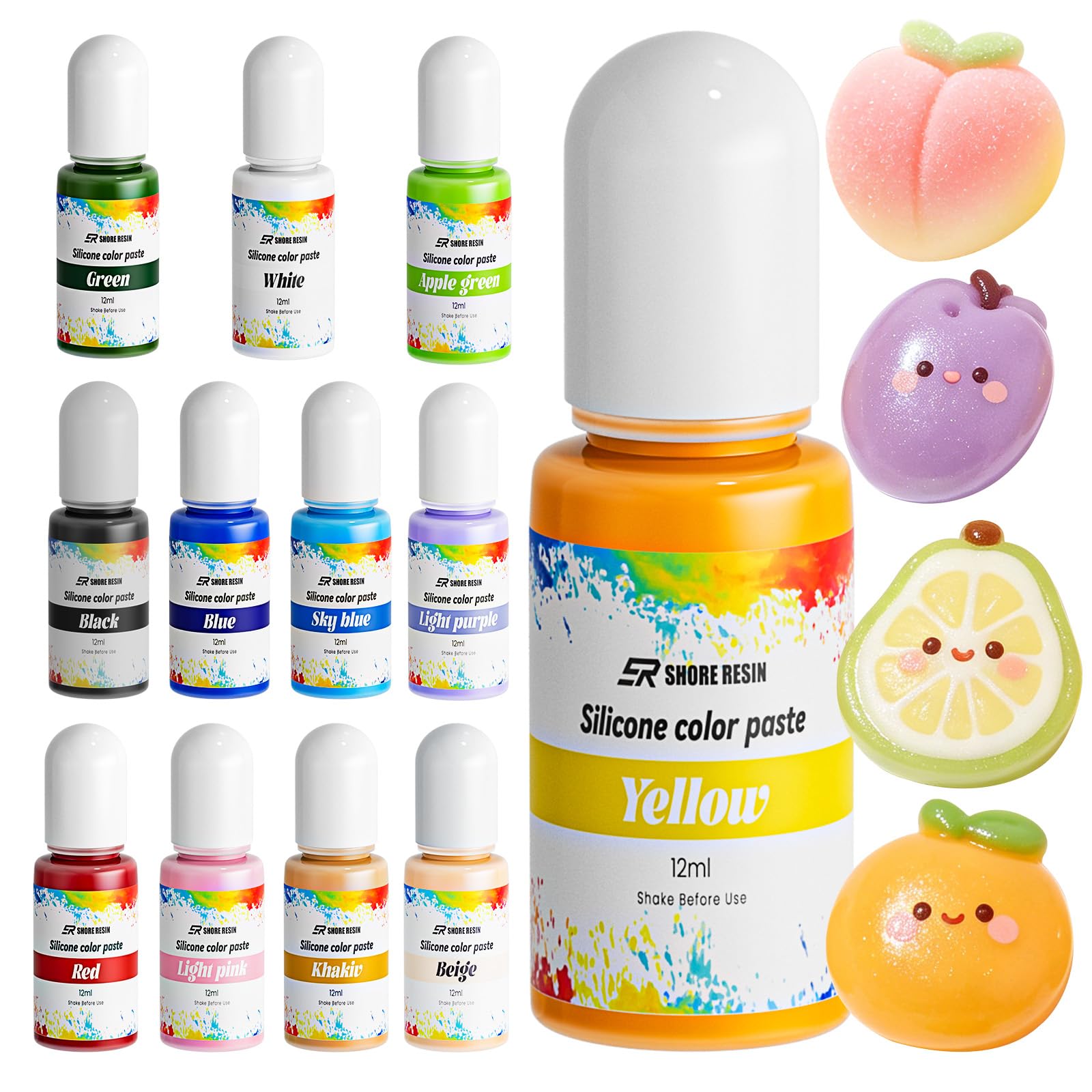 SHORE RESIN Silicone Pigment Dye for Taba Squishy, 12 Colors Opaque Pigment Paste for Silicone Rubber Mold Making, Vibrant Colorant for Squishy Maker Coloring(12ML*12)-picture-14