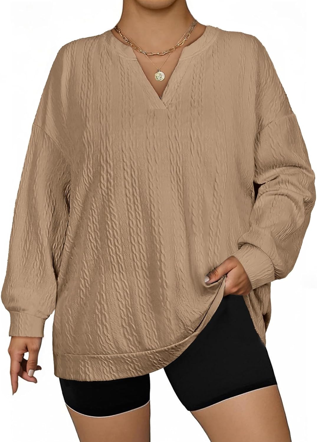 AlvaQ Plus Size Sweatshirts for Women Oversized Casual Long Sleeve V Neck Tops Fashion Outfits Clothes L-4X