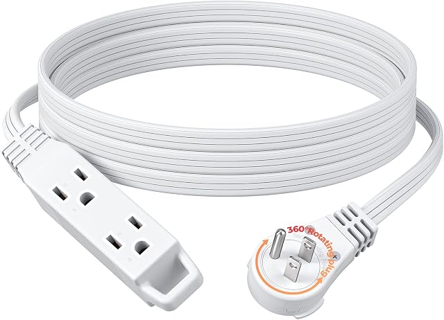 DEWENWILS 12FT Flat Plug Extension Cord, 360° Rotating 3-Prong Plug, 3 Outlets, 13A 1625W Heavy Duty, SPT-3 16/3C, Space Saving Extension Cord, Multiple Wall Outlet Extender for TV, Office, Kitchen