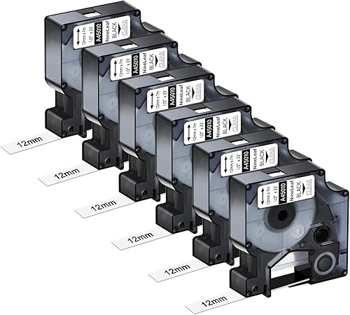 NineLeaf 6 Packung Ersatz für Dymo D1 45010 S0720500 A45010 12mm x 7m 0.47'' Bän