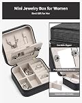 VLANDO Travel Jewelry Case With Mirror,Mothers Day Gifts,Small Portable Jewelry Box,Jewelry Organizer for Rings Earrings Necklaces Display Storage,Gifts for Girls Women,Travel Essentials,Black