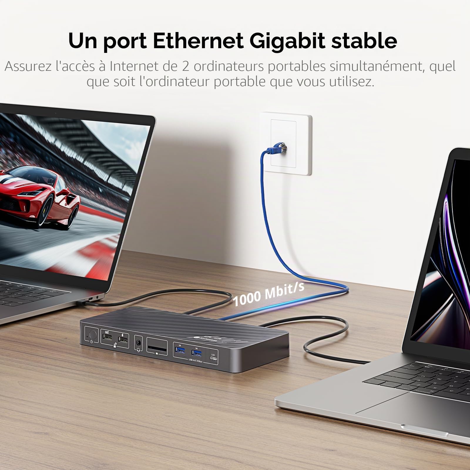 AV Access Station d'accueil KVM Double Écran pour 2 PC - Commutateur KVM 4K Dual Monitor, 100W PD par PC, Ethernet 1G, Émulation EDID, Idéal pour Bureau à Domicile & Gaming