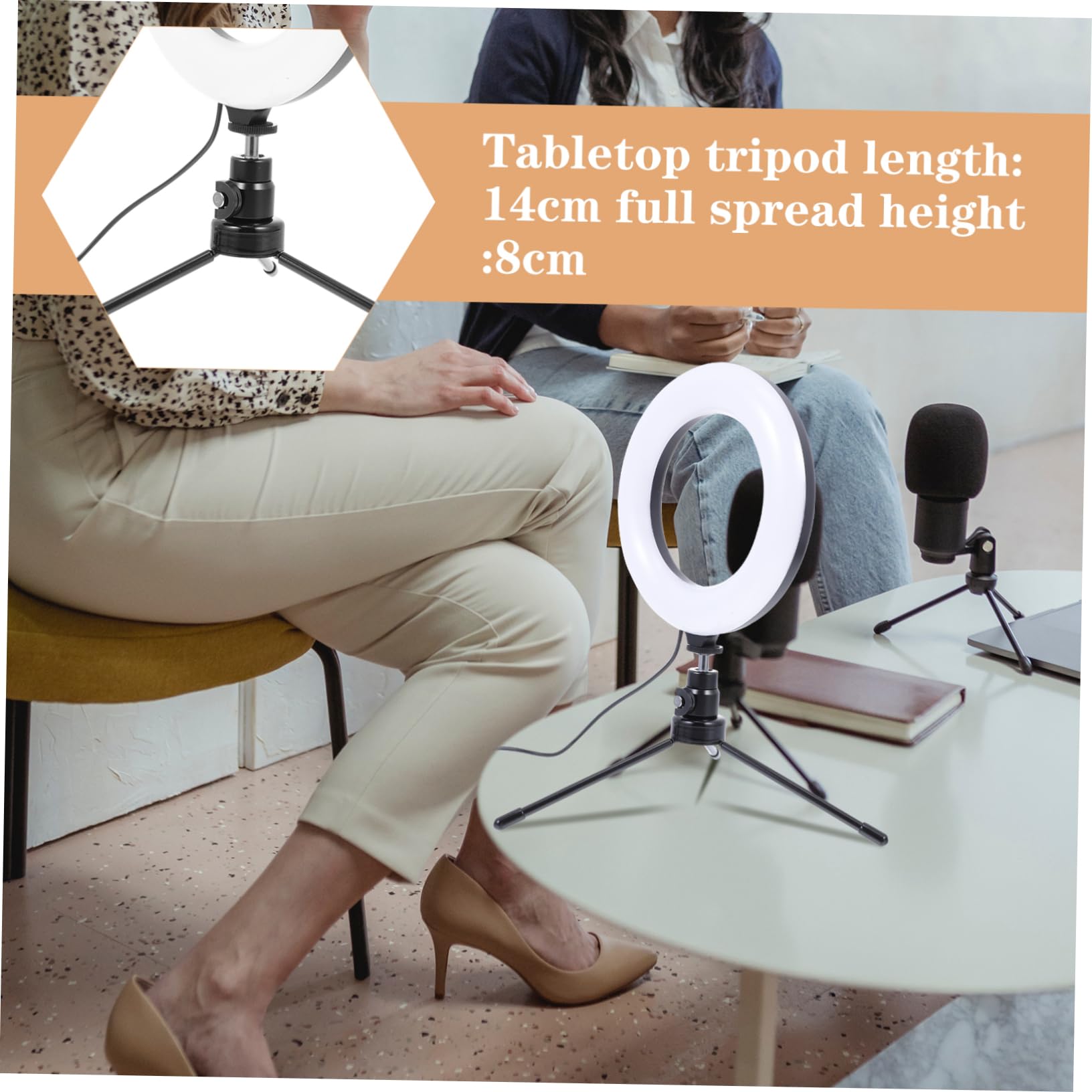 Angoily 6 Clip-on Led Ring Light for Streaming Fill Light Tripod Desk Lamp for Computer Abs Material 360° Rotatable for Vlogging