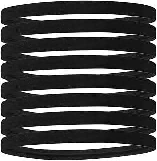 8 PCS Cinta Diadema Deportiva Antideslizante para Hombres y Mujeres, Cinta Pelo Hombre, Cintas Pelo Deportivas Hombre, Sports Headband, Elástica y Ajustable, para Fútbol, Running, Gimnasio (Negro)