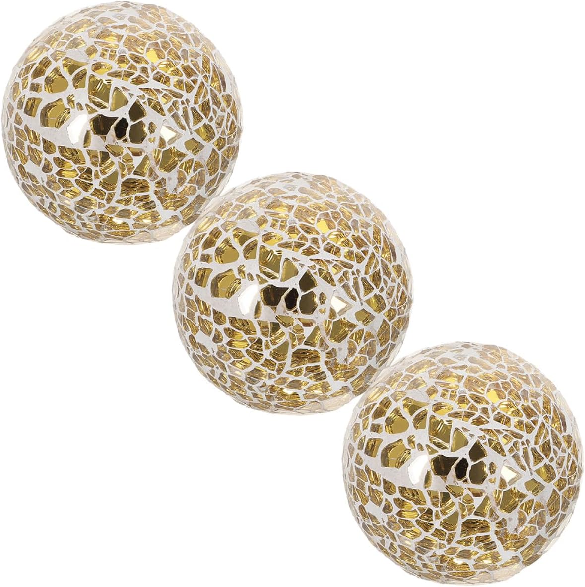 3pcs 8cm Gold Crackle Glass Decorative Balls Mosaic Spheres for Wedding Party Centerpiece Bowls Home Table Decor Ornaments