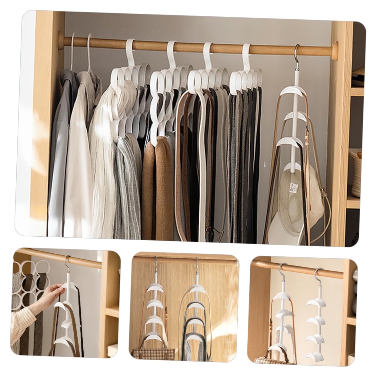 Cabilock 3 Piezas Organizador Colgante Multifuncional para Bolsos y Bufandas con Gancho de Grados para Almacenamiento Armario para Accesorios y Ropa