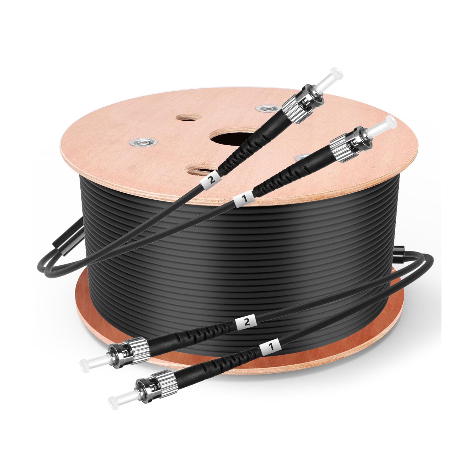 1000FT/300M ST to ST Outdoor Armored Fiber Optic Cable, Direct Burial Industrial TPU Duplex Singlemode Fiber Patch Cable, 2 Core OS2 9/125um Optic Internet Cable with Pulling Eye Kit, OD-5mm, Black