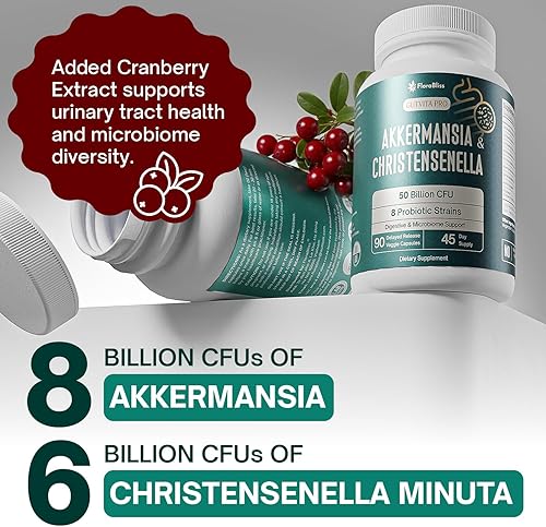 Miniatura 2 de FloraBliss Christensenella Minuta y Akkermansia Probiótico, 50 mil millones de UFC, 8 cepas probióticas, suministro para 45 días, con extracto de