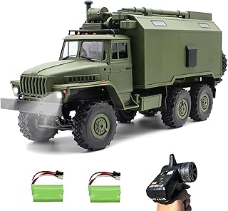 Mostop RC Military Truck Full Function 6WD Off-Road Vehicle. Remote Controlled Army Buggy with Realistic Sound & 2 Batteries for All Terrain Cars Children's Toy
