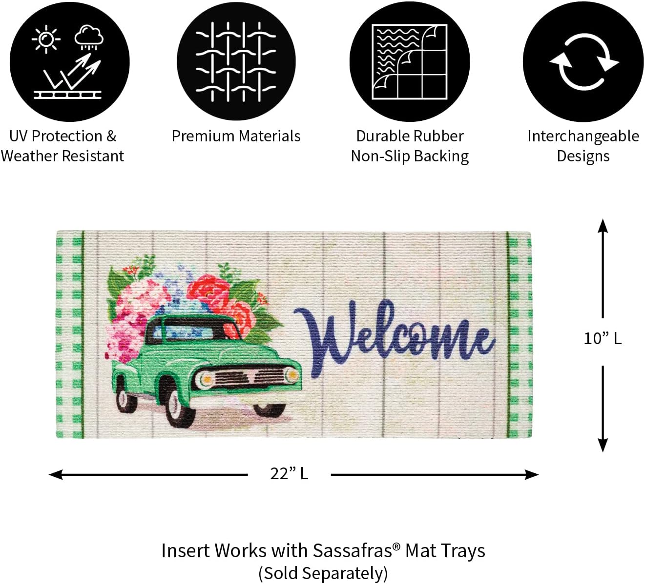 Evergreen Sassafras Spring Flower Delivery Interchangeable Entrance Doormat | Indoor and Outdoor | 22-inches x 10-inches | Non-Slip Backing | All-Season | Low Profile | Home Décor