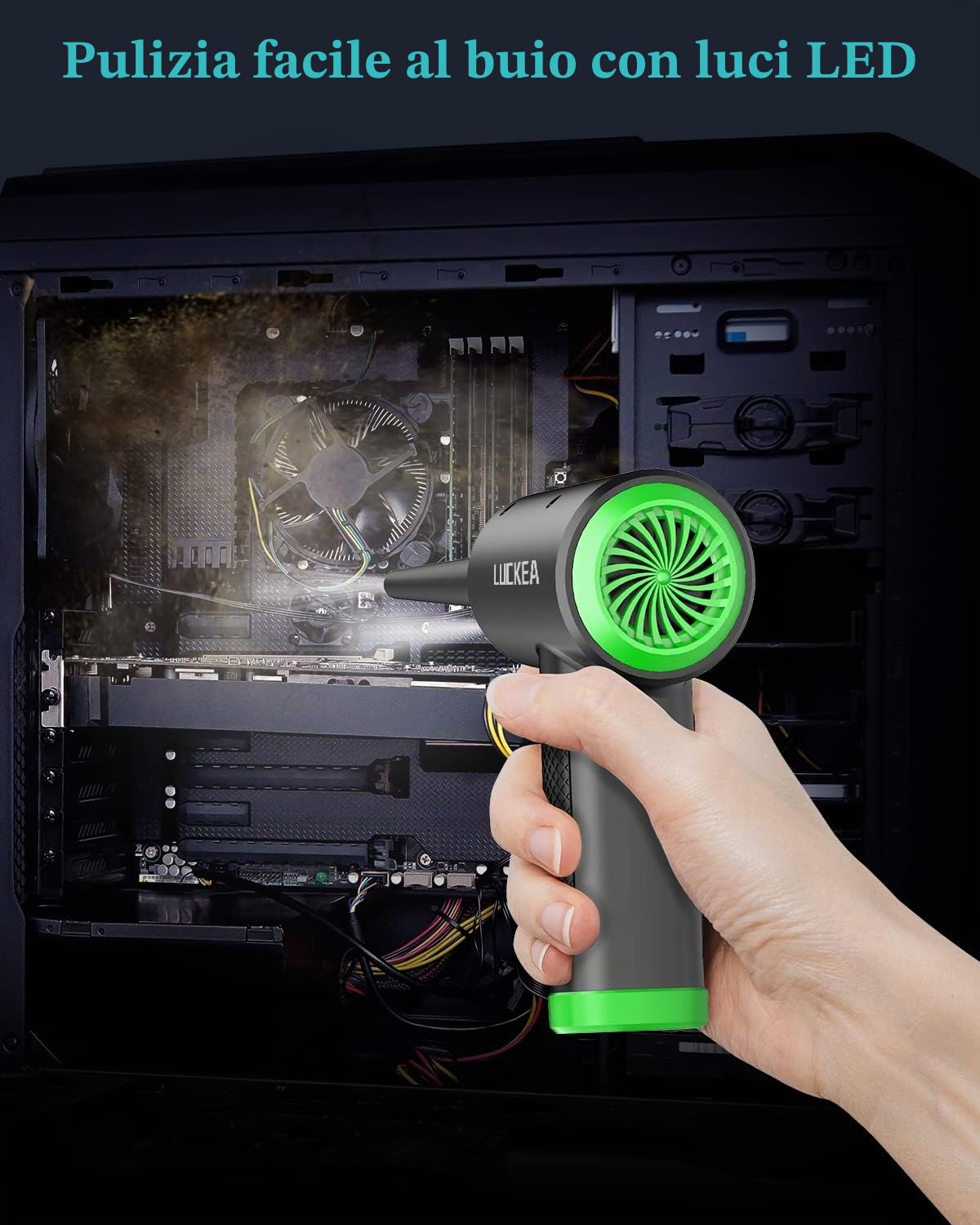 LUCKEA Elettrico Rimuovi Polvere Aria Compressa Senza Fili - 3 Velocità Compressore Aria Portatile Set di Pulizia per Computer, Laptop, Auto, Apparecchiature da Ufficio