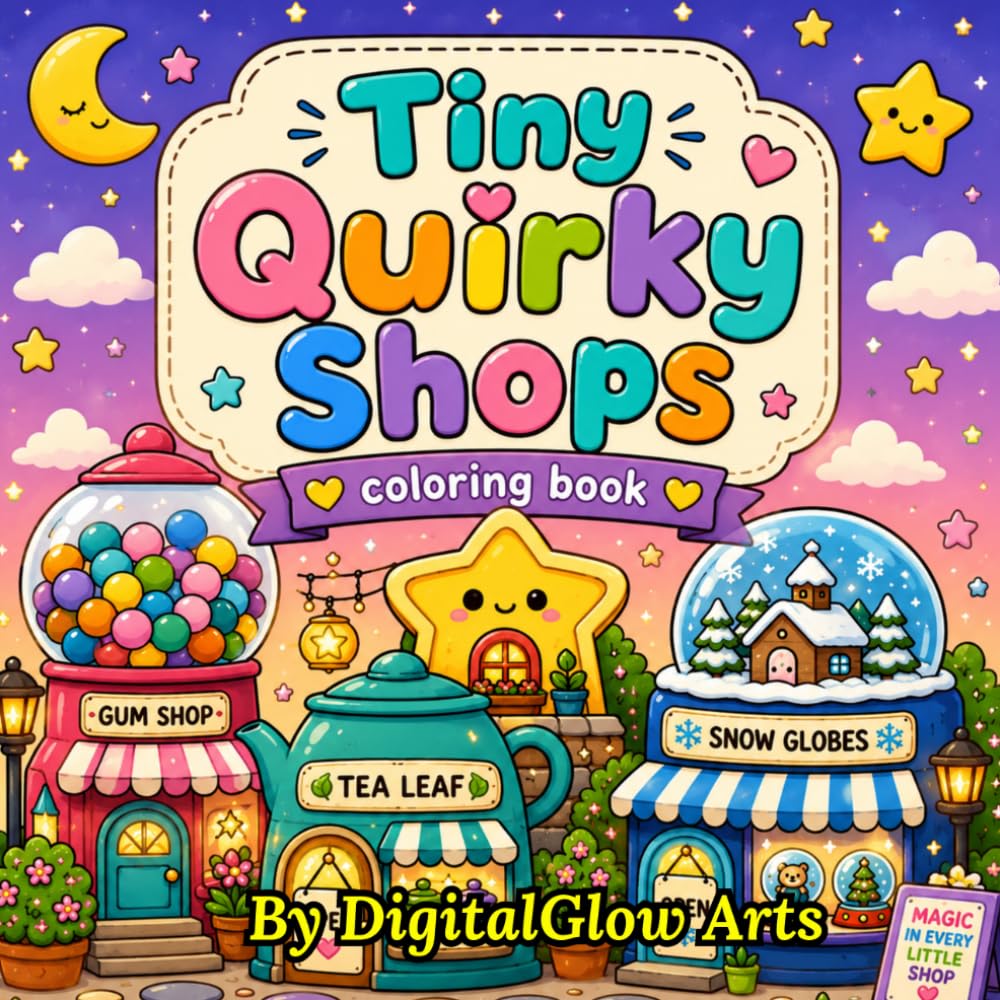 Tiny Quirky Shops Coloring Book: Cute Miniature Storefronts, Market Stalls, and Cozy Little Shops for Relaxation