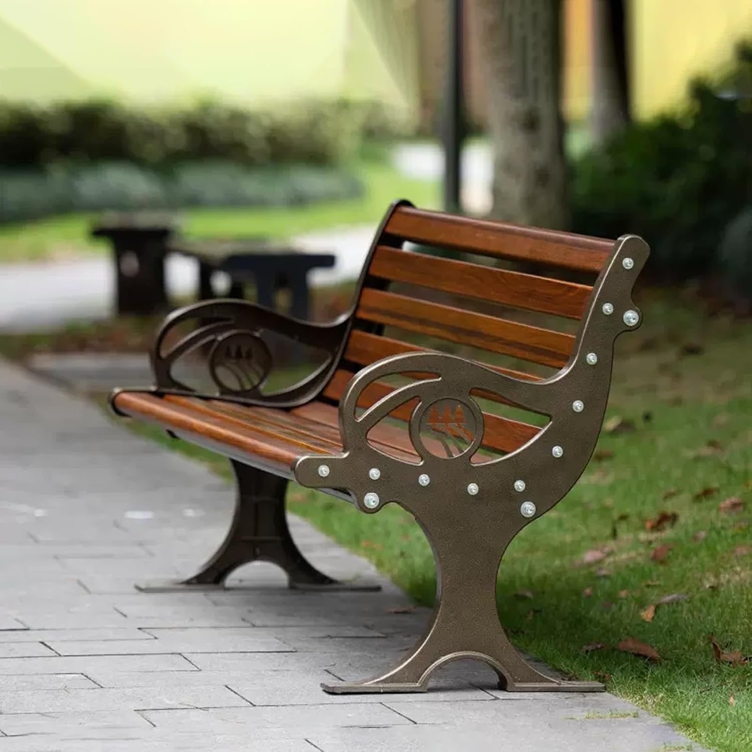 Outdoor Garden Bench, Metal Patio Park Bench, Porch Bench Cast Aluminum Frame, Slatted Seat Weatherproof, for Backyard, Deck, Lawn, Poolside, Park (Size : 120cm/47.2in)