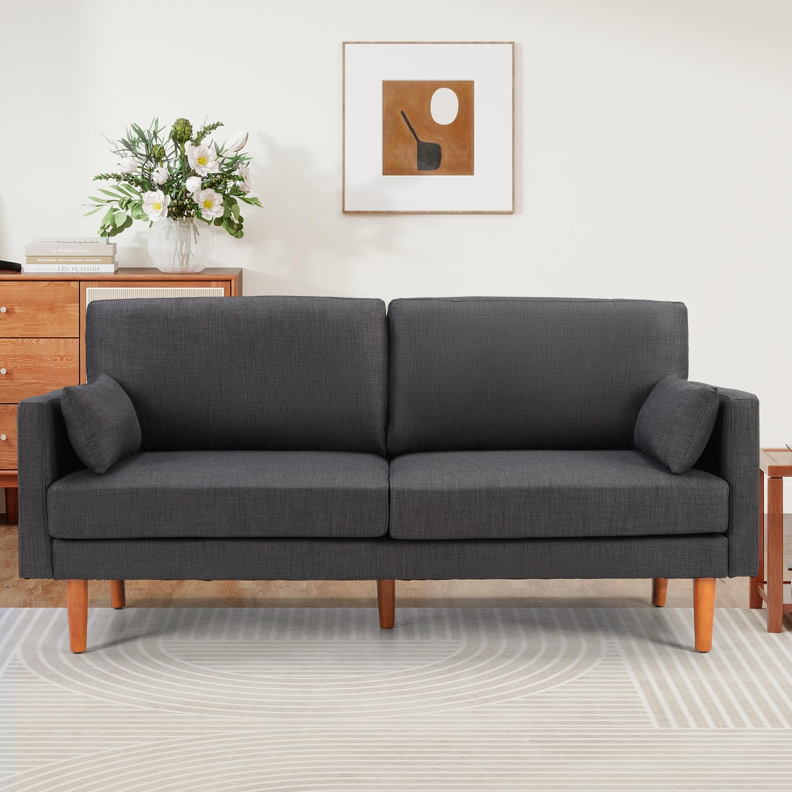 Modern 73 Loveseat Sofa for Living Room Fabric 3-Seater Couch with Removable Pillows Comfy Sofa Couches for Small