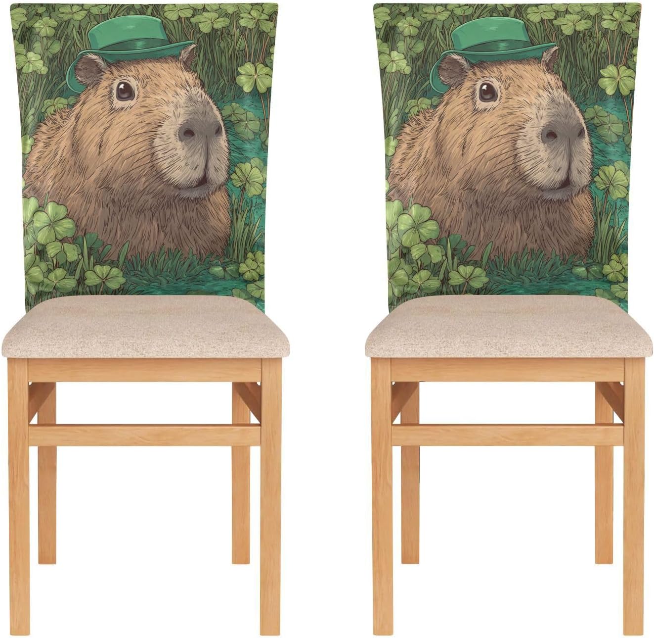 ALAZA St Patrick's Day Capybaras Clovers Chair Back Cover Set of 6, Washable Reusable Removable Chair Slipcovers Decorative Chair Cover for Home Kitchen Wedding Party