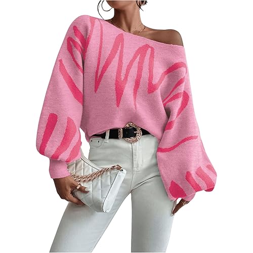 Verdusa Women's Off The Shoulder Sweater Oversized Long Lantern Sleeve Pullovers Fall Outfits 2025 Knit Tops