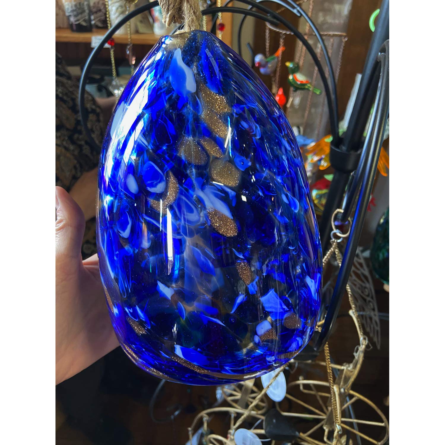 Evergreen Glas-Windspiel In Königsblau – Mit Holzklöppel, Ca. 17,8 Cm Hoch | Natürlicher, Tiefer Ton | Für Garten, Terrasse, Balkon