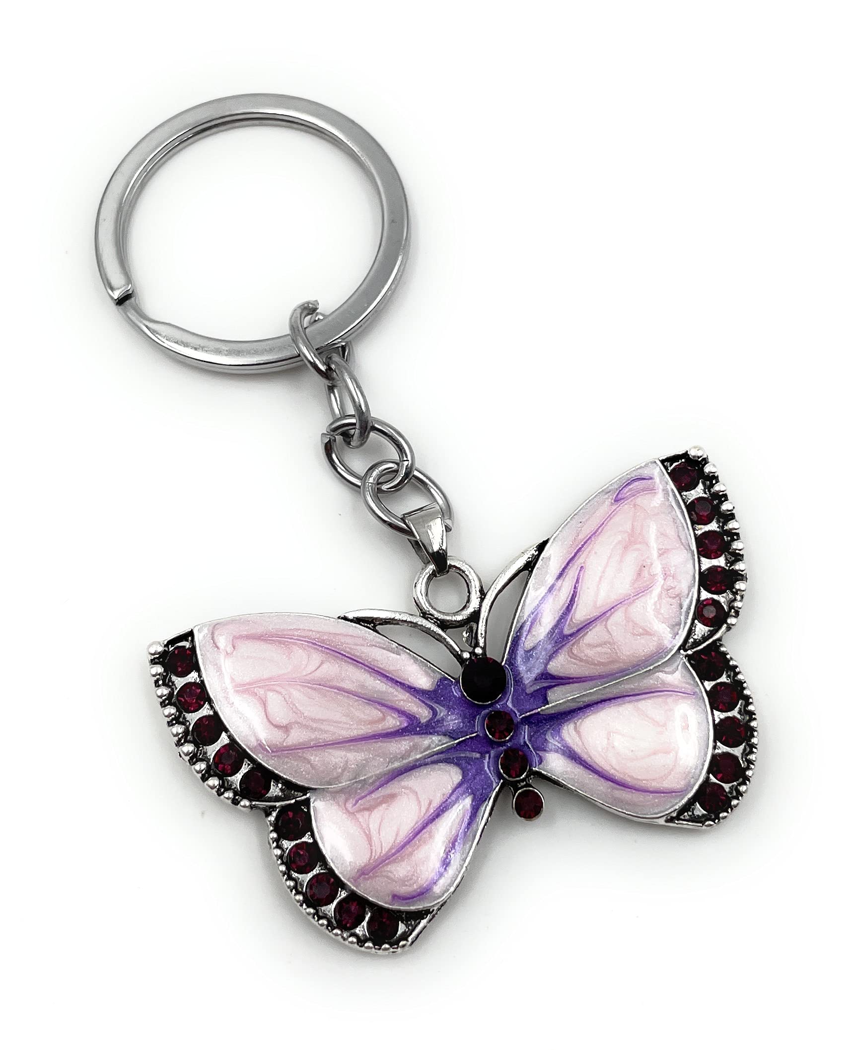 Onwomania Verschieden Keychain Butterfly Purple Butterflies Rhinestone Silver Charm Chain Key Ring