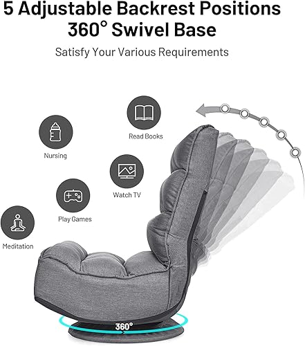 Miniatura 4 de Giantex Silla giratoria de 360 grados, silla plegable ajustable de 6 posiciones, soporte de resorte de 300 libras, respaldo acolchado cómodo, sofá
