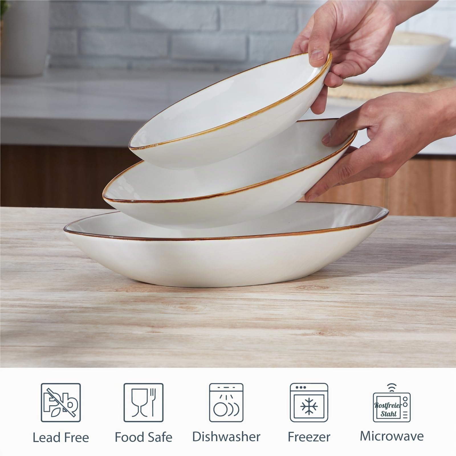 ONEMORE Große Ovale Servierteller, 25.5/30.5/35.5 cm, 3er-Set Servierplatten, Porzellanschale klein bis groß, Servierteller für Party, Fleisch, Vorspeisen, Dessert, Snack, Cremeweiß