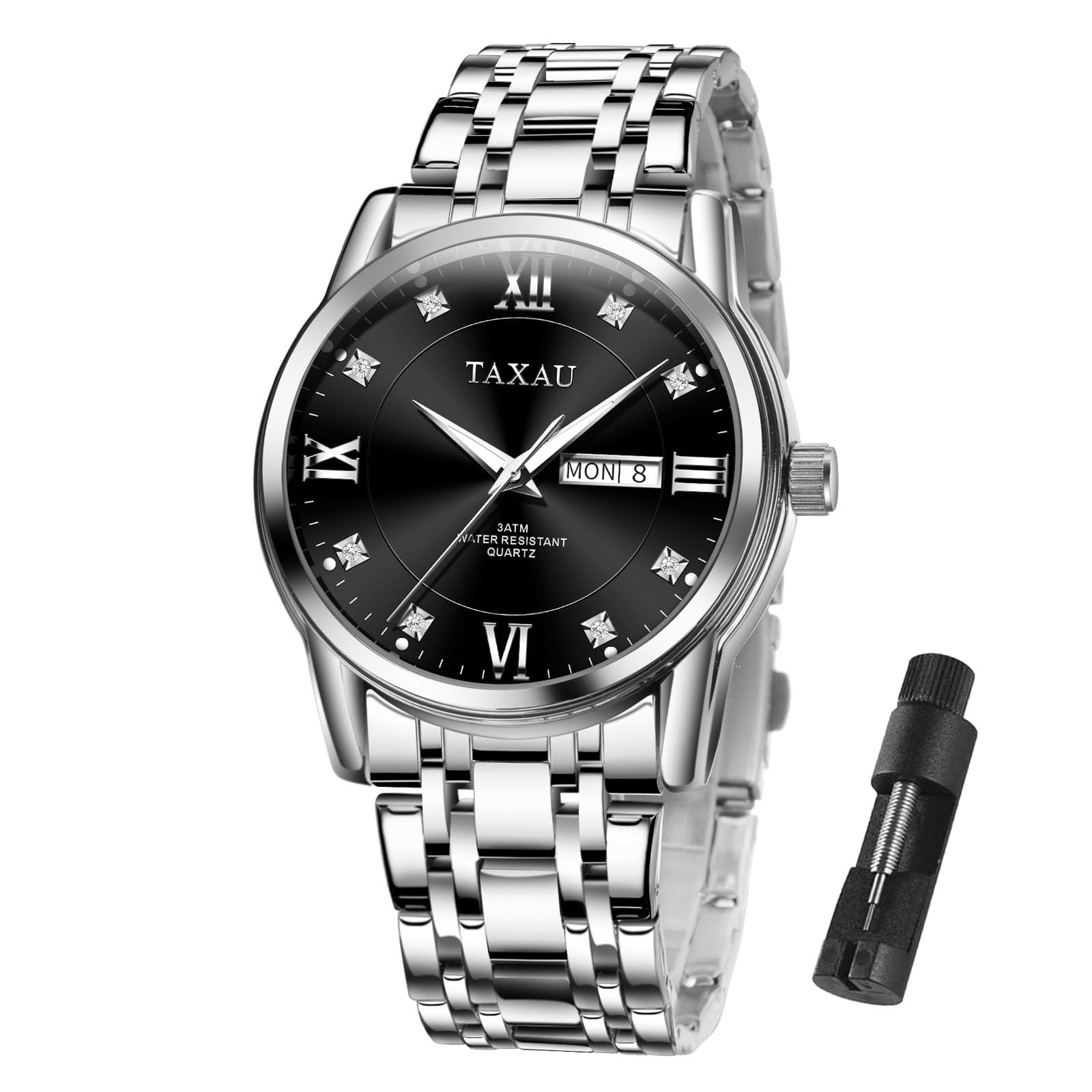 Taxau Armbanduhr Herren Chronograph Analogue Quartz Uhr Herren Edelstahl Wasserdicht Leuchtende Klassische Luxus Business Herrenuhren Geschenke für Männer