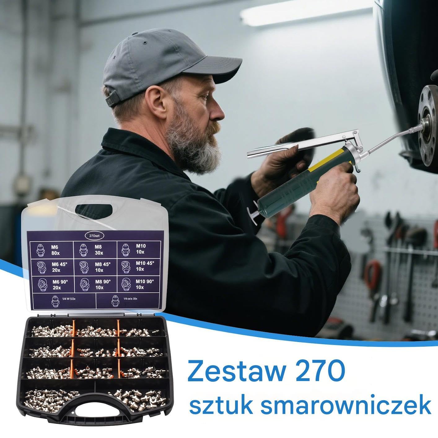 Zestaw smarownic Wszechstronny solidny zestaw narzędzi konserwacyjnych | 270-Częściowy Przemysłowy Ocynkowany Komplet Smarowniczy do ciężarówek, samochodów osobowych i maszyn