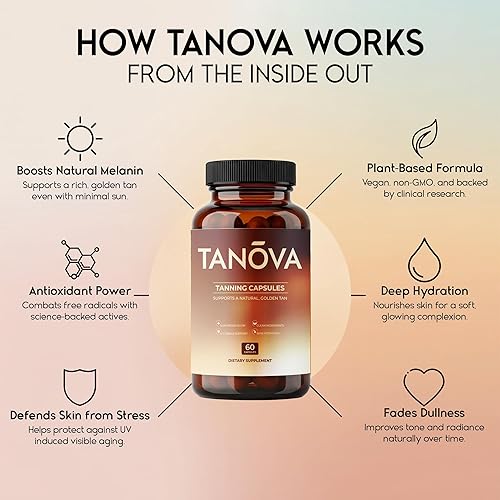 Miniatura 3 de Tanova Píldoras bronceadoras apoya un brillo dorado natural, resistencia de la piel y antienvejecimiento contra el estrés oxidativo inducido por el