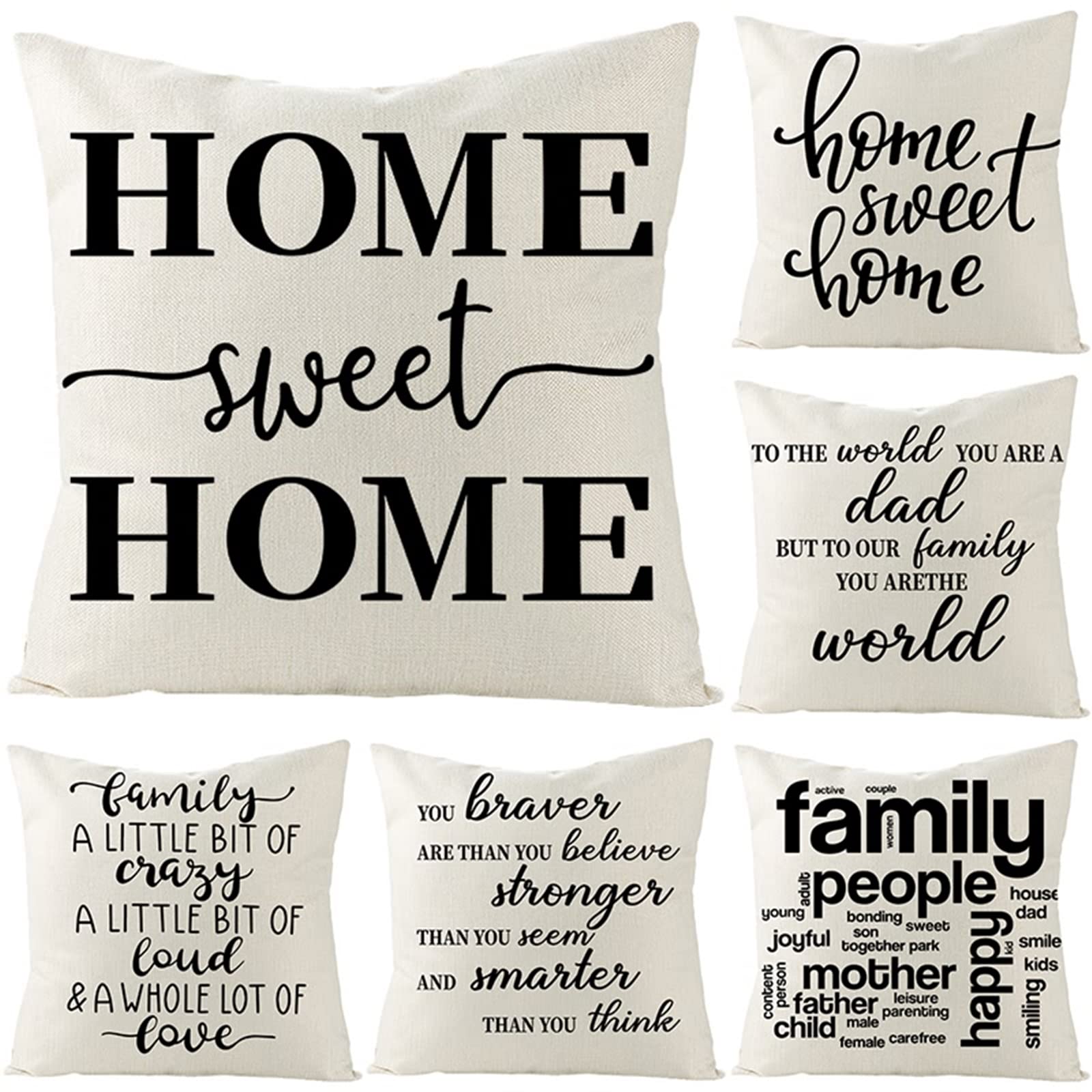 AmDxD Juego de 4 fundas de cojín navideñas de 50 x 50 cm, fundas de cojín decorativas con diseño de casa, para sofá, dormitorio, oficina, coche, negro y blanco