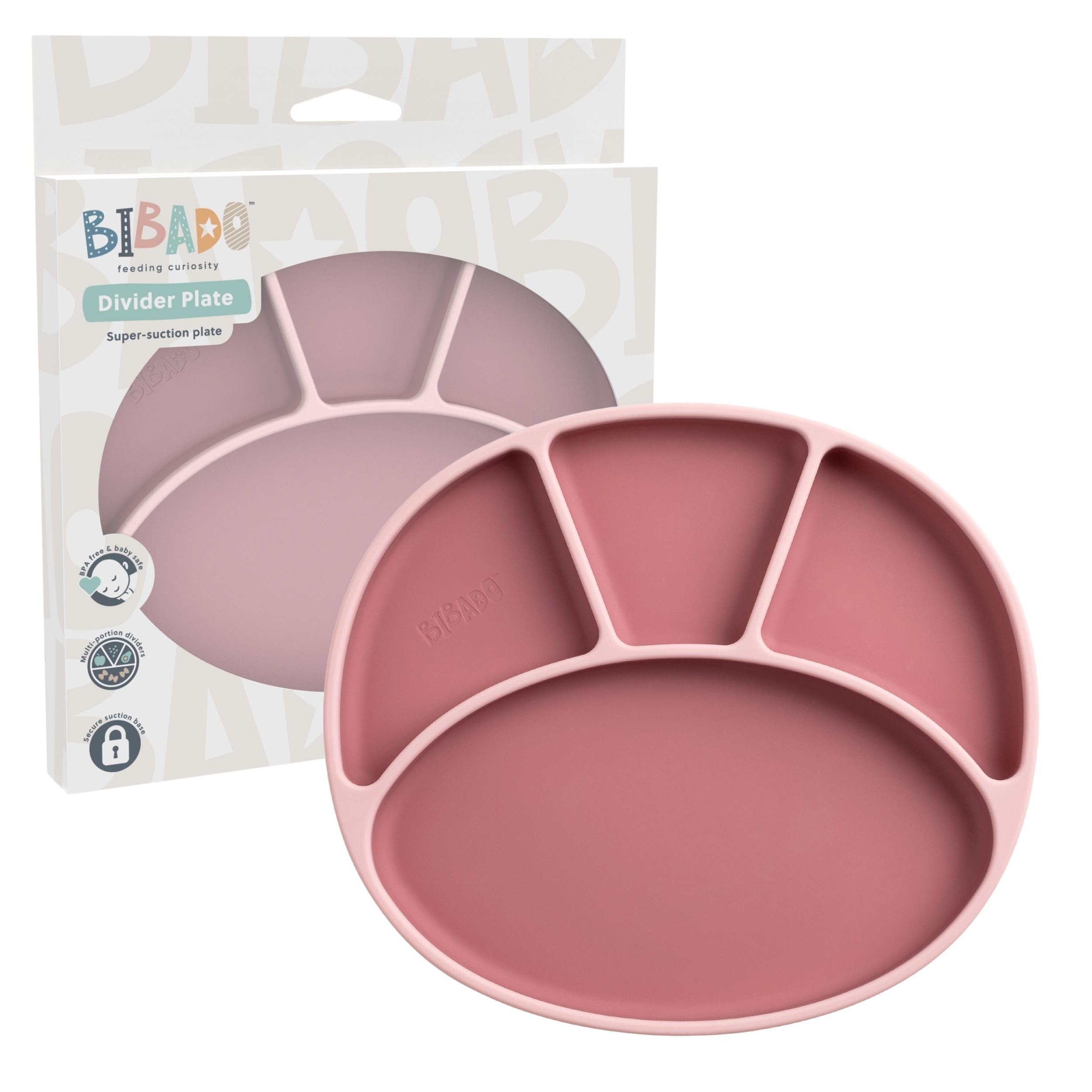 BIBaDO, Silicone Suction Divider Plate (Blush), Toddler Plates, Help Develop Motor Skills, Durable
