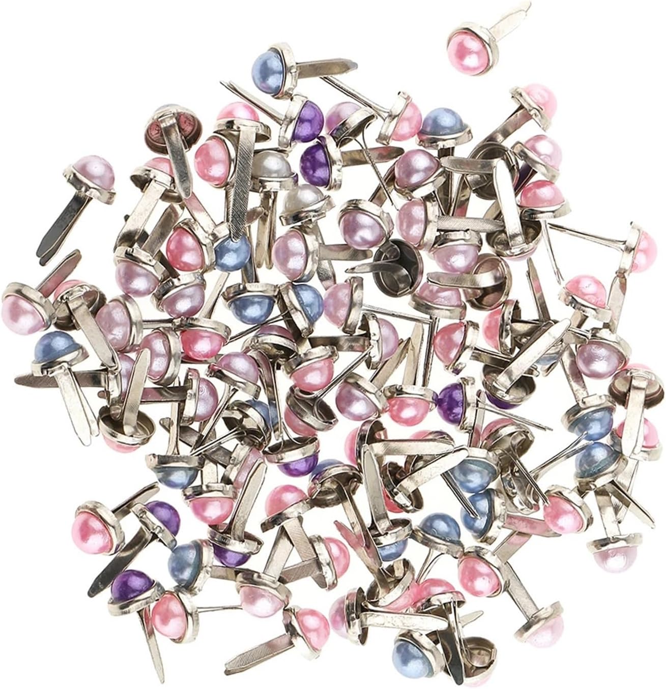 200Pcs 6mm Metal Brads Assorted Pearl Head Split Pins
