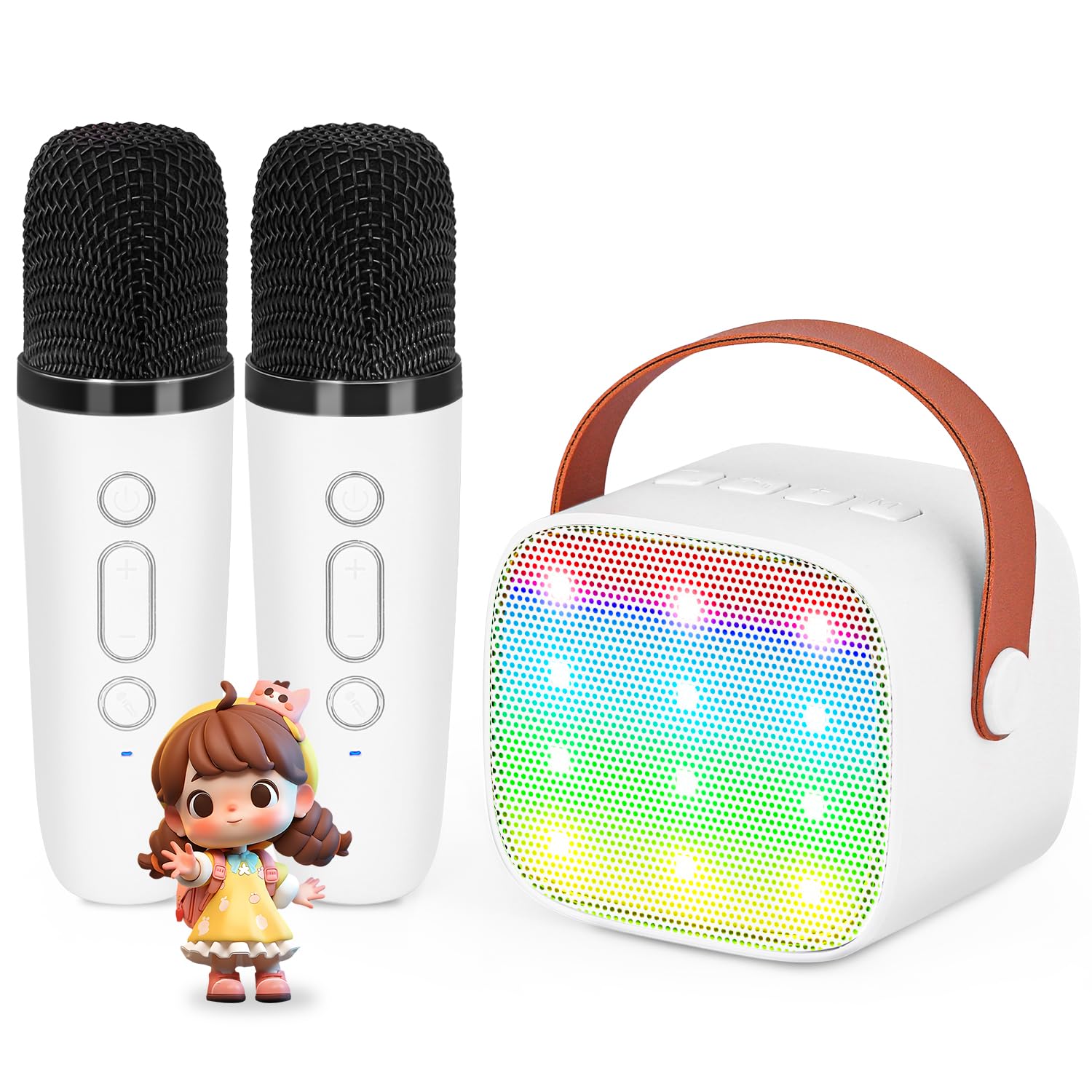 Mini Karaoke Machine with 2 Wireless Microphones for Kids, Kids Toys for Girls and Boys, Portable Bluetooth Speaker Gift for Girls 4, 5, 6, 7, 8+ Year Old Birthday Party - Assorted Color
