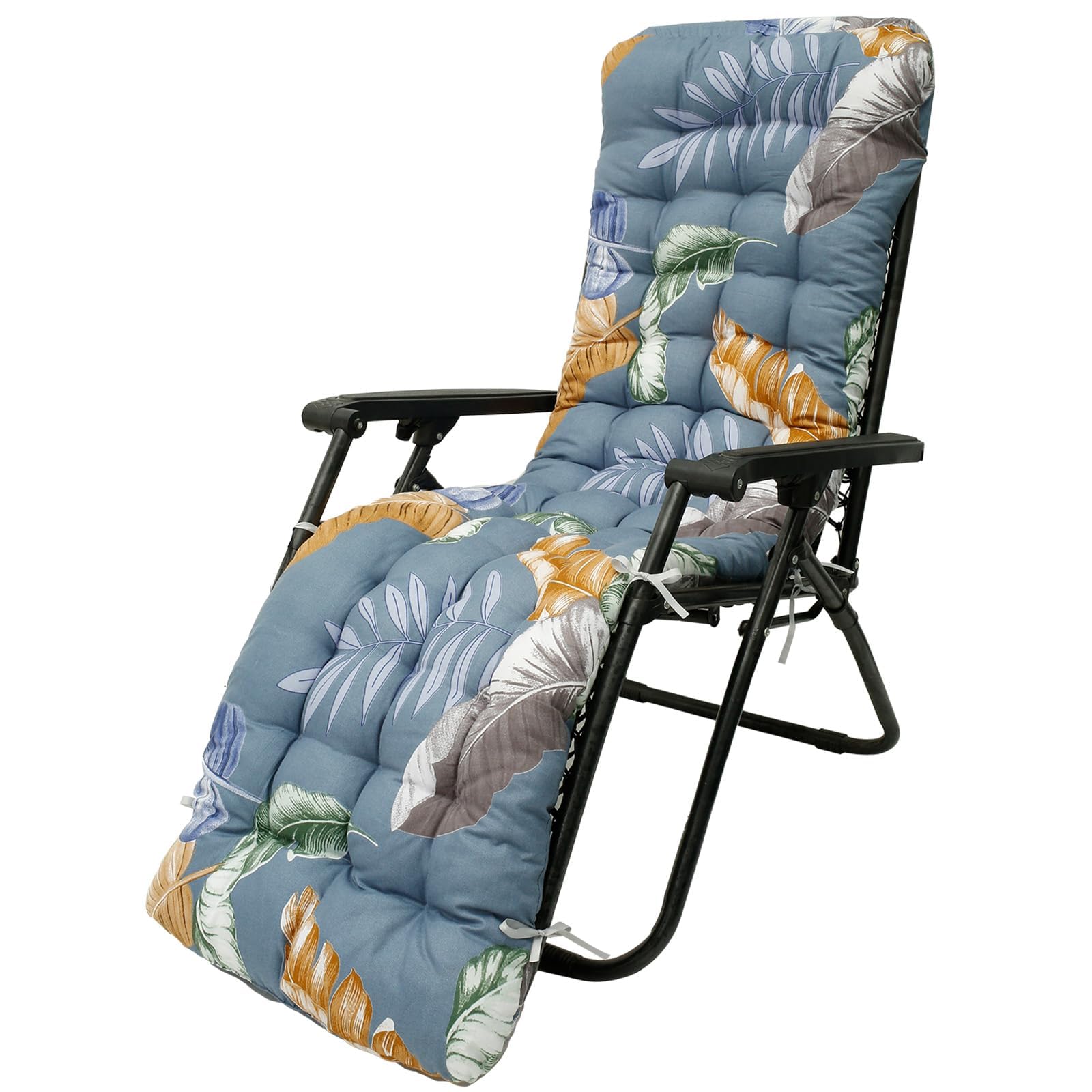 Sun Lounger Cushion Pads 170*50cm Thick Replacement Soft Garden Sunbed Cushion with Non-slip Top Cover and Ties Garden Patio Recliner High-Backed Cushion for Garden Furniture Outdoor Indoor (No Chair)