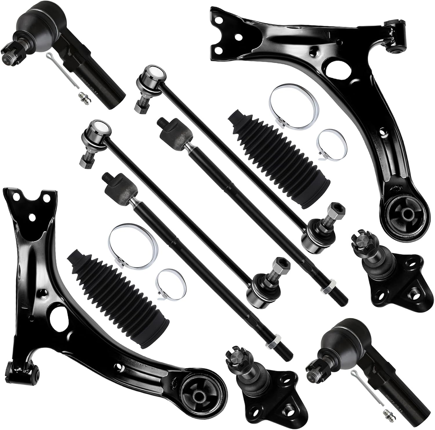 SCITOO 12pcs Front Suspension Kit Lower Control Arm Lower Ball Joint Inner Outer Tie Rod End w/Boot Sway Bar End Link Replacement For 2009-2013 For Toyota Corolla